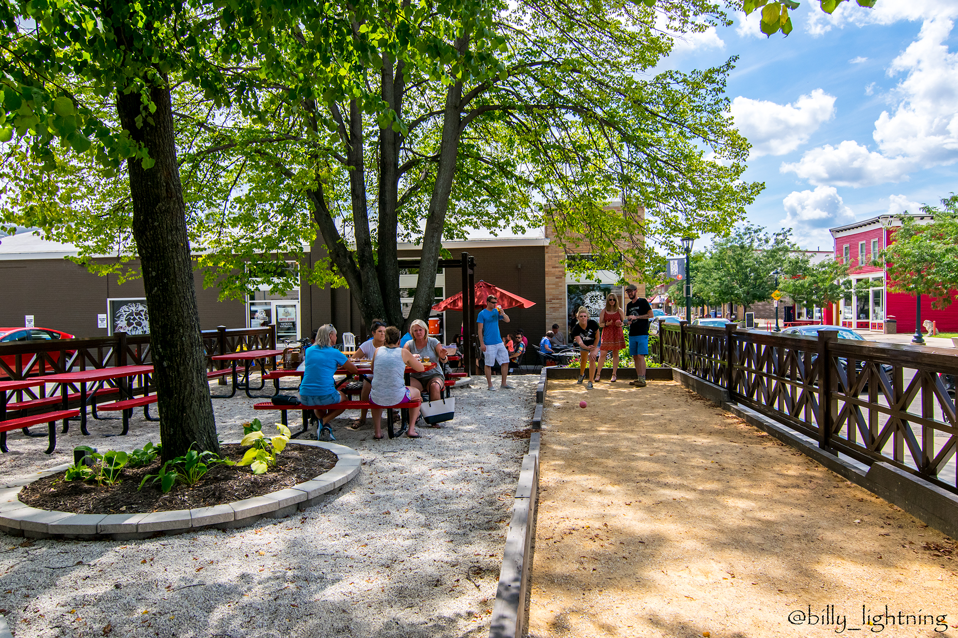 outdoor corn hole game in the outdoor patio at Lion Bridge Brewing Company